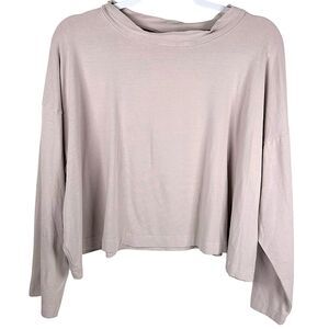 Bryn Walker Bamboo Organic Cotton Blush Boxy Cropped Long Sleeve Top Size XS